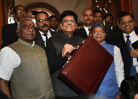 The budget presentation began a few minutes after 11 am and Goyal delivered his budget speech in a mixture of Hindi and English  (Pic: PTI)