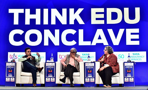 Amish Tripathi was in conversation with author and economist Bibek Debroy and senior journalist Kaveere Bamzai about whether Lessons from our Epics needed to be in our curriculum (Express/P Jawahar)