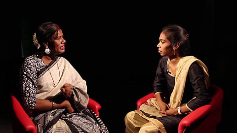 M Radha, an independent in conversation with student leader, Seetha