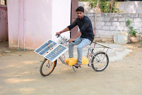 Sai Teja with his three-in-one bicycle | (Pic: Siripuram Sai Teja)