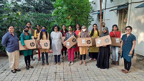 Students were provided with laptops by Dream School Foundation