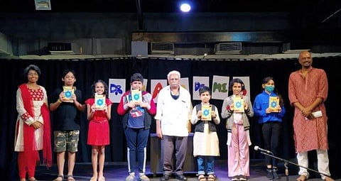 Kids along with the Co-founders of YouAndMe Theatre and Actor T N Sethuram who released this book