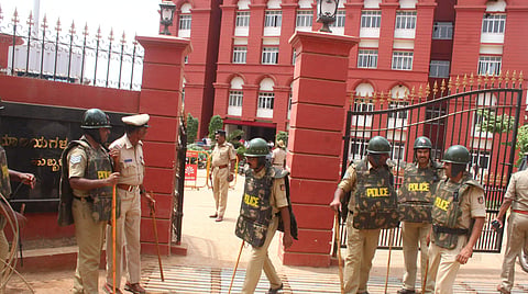 Tight security around court in Hubballi (Pics: D Hemanth)