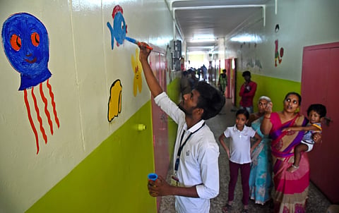 Yuva volunteers painting the walls of CMCH (Pic: A Raja Chidambaram)