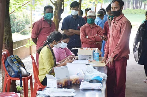 COVID test being done at Dharwad (Picture: Express)