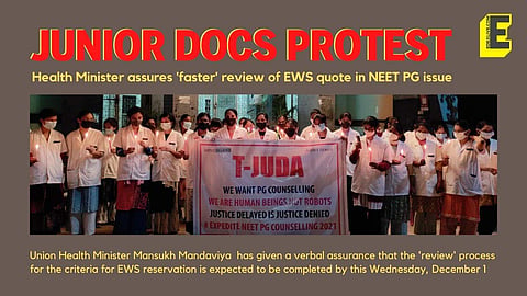 Junior doctors at Telangana's Gandhi Hospital on a candlelight vigil demanding the government expedites NEET PG Counselling | Pic: EdexLive