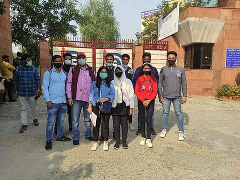 Some students protesting in front of the  National Institute of Open Schooling (NIOS) headquarters in Delhi | Pic: Specially arranged