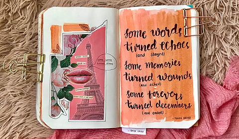 Art, poetry and warmth -  An art journal spread by Reshma Khatoon