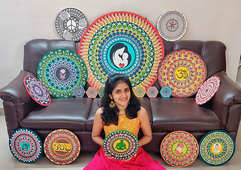 Shikhi Bhat with all her mandala paintings (Pictures:  Shikhi  Bhat)