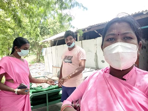 Asha workers checking the oxygen level  of a home-isolated COVID-19 patient in Karnataka (Pictures: Sourced from Asha workers)