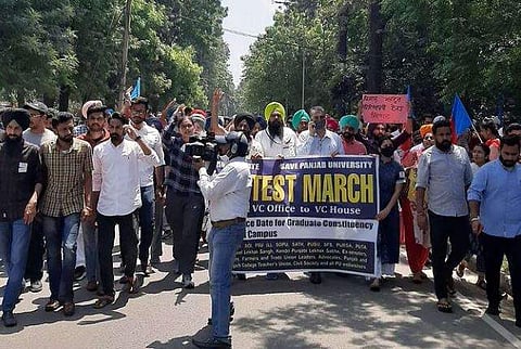 Students, teachers protesting on Panjab University campus (File Photo)| Pic: SFS, social media