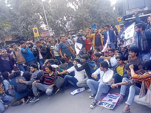 Students' protest at Shashtri Bhawan on December 12 | (Pic: JNU AISA)