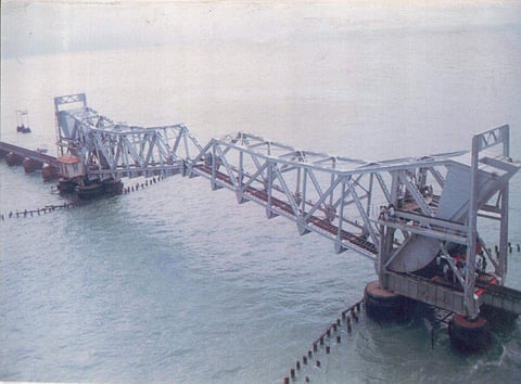 Pamban Bridge which Connects Palk Strait and Rameswaram | ()