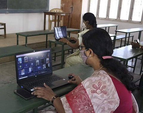 File photo of teachers conducting online classes | (Pic: Express)
