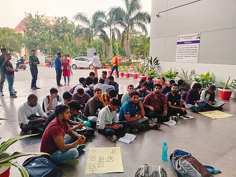 A picture of students during the protest staged on October 18 at BBAU, Lucknow