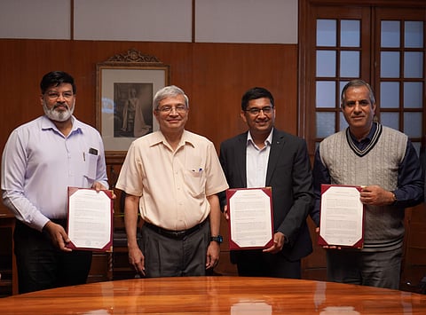 (Left to right) Captain Sridhar Warrier (retired), Prof Govindan Rangarajan, Manu Saale and Prof B Gurumoorthy | (Pic: IISc)