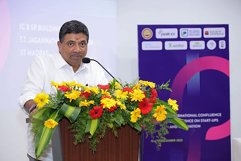 Dr PTR Palanivel Thiagarajan, IT Minister, addressing valedictory of Int’l Confluence Conference On Start-Ups Innovation | (Pic: IIT Madras)