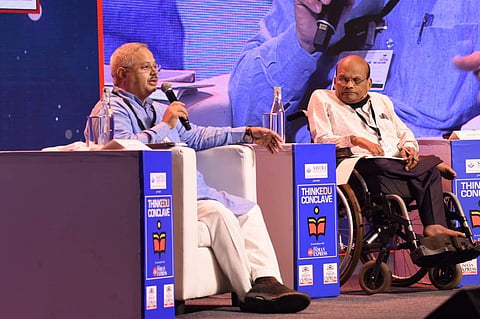 India. Present and future: Roadmap for the 21st century: Sunil Ambekar, Akhil Bharathiya prachar pramukh, Rss and chair:  Pro mk sridhar,  member , Drafting committee,  NEP | (Pic: Ashwin Prasath)