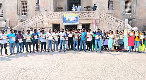 Students protest at Osmania University against PhD fee hike | (Pic: Sathya Nelli)