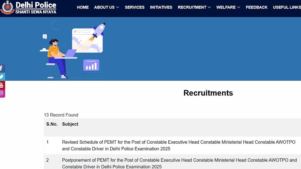 Delhi Police Constable physical admit card 2026; PE&MT from Sep 18