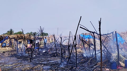 The huts of the mula factory workers were burnt