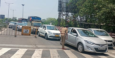Queues of vehicles on the Rajiv Gandhi Bridge at Aundh At check post)
