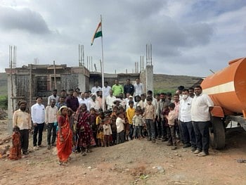 flag fluttered in village