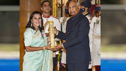 hockey player Rani Rampal and President Ram Nath Kovind   