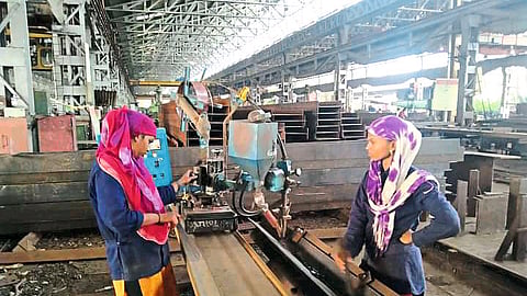 Women workers  work in the railway factory manmad