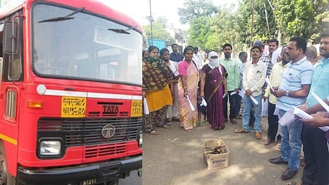 बोंबा मारत केली एसटी कर्मचाऱ्यांनी निलंबन-बदली नोटिसांची होळी