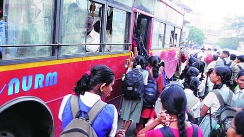 Pass holders in Belgaum students got off the bus 