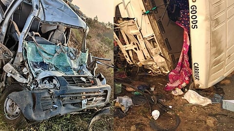 भीषण अपघात! कारवर कंटेनर उलटून २ 
प्राथमिक शिक्षक ठार, ४ जण गंभीर