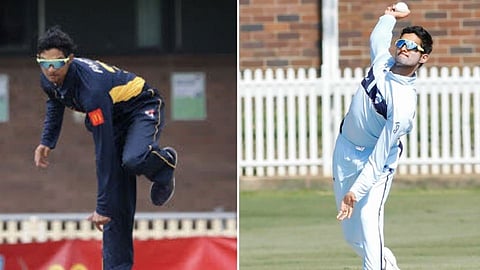 Nivethan Radhakrishnan bowling with both hands