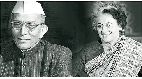 Moraraji Desai and Indira Gandhi