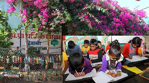 students of zilla parishad school in trimbakeshwar taluka write with both hands at the same time