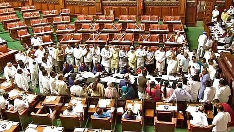 karnataka congress mla sleep in vidhansabha for demand resign of minister ishwarappa