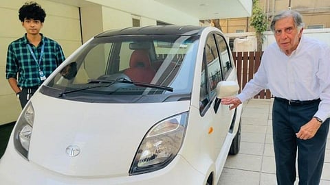 
 Ratan Tata drives modified Nano EV shares his insights on electric vehicles