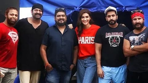 The team of Adipurush including Prabhas, Saif Ali Khan, Kriti Sanon and Sunny Singh pose for a photo
