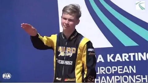 russian athlete fascist gesture roman salute european karting championship video goes viral  