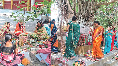Married women doing worships & pooja on vat savitri purnima