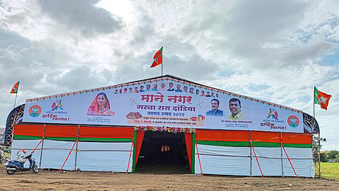 Dome erected to play Dandiya in Mananagar on the occasion of Navratri festival.