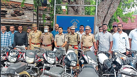 Superintendent of Police Dr. Praveen Mundhe with seized bikes