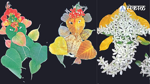 Ganesha Painting made by flowers  & leaves
