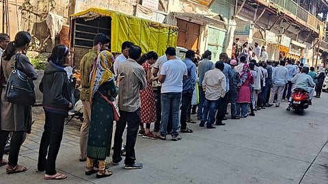 Rush of patients to take medicine at Gopal Mangal office on Tuesday.