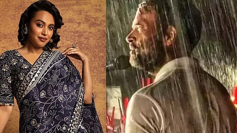 Swara bhasker shares rahul gandhi heavy rain speech photo from bharat jodo yatra
