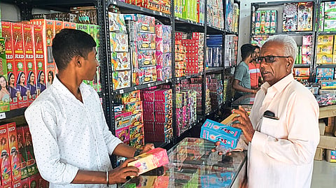 Firecracker shops set up on the occasion of Diwali.