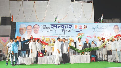 Leader of Opposition Ajit Pawar at the civil felicitation of former MLA Rashid Sheikh. NCP State President Jayant Patil, Asif Sheikh, Tahera Sheikh etc.