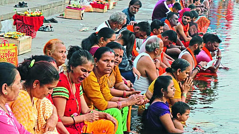 Bathing by devotees at ram tirtha