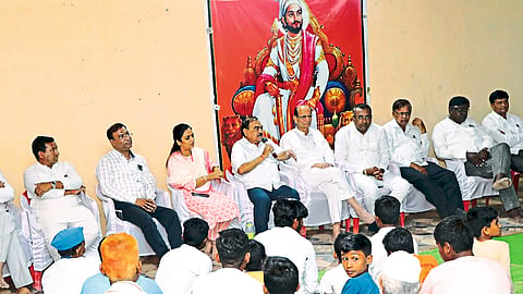 Hartala (Muktainagar): NCP leader, MLA Eknath Khadse speaking in a meeting organized during Jansamvad Yatra.
