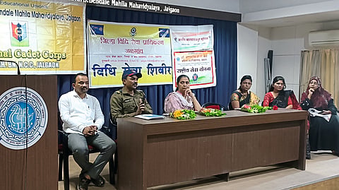 Counselor Deepti Anphat of Police Cyber ​​Crime Department speaking at an awareness camp on cyber crime by Jalgaon Legal Services Authority
